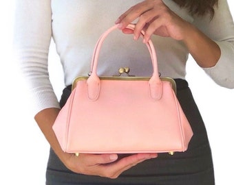 Bolso de mujer de piel "Little Aurelie" en color rosa, bolso de piel, bolso con asa de piel, bolso bandolera de piel, bolso vintage, retro