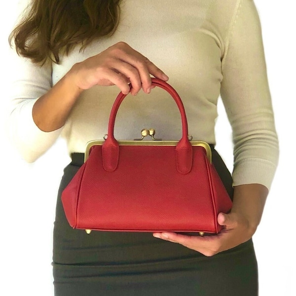 Bolso de mujer de piel "Little Aurelie" en color rojo, bolso de piel, bolso con asa de piel, bolso bandolera de piel, bolso vintage, retro