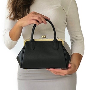 Leather Handbag small Aurelie in Black Top Handle Bag Women s