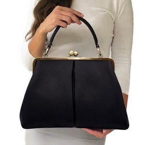 Damen Ledertasche Schwarz "Olivia", Bügeltasche, Henkeltasche