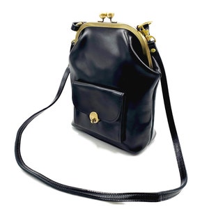 Leather Handbag, Leather Bag, Gwen in black, Kiss Lock Handbag, Leather Purse, Shoulder Bag, Top Handle Bag, Retro, Vintage image 5
