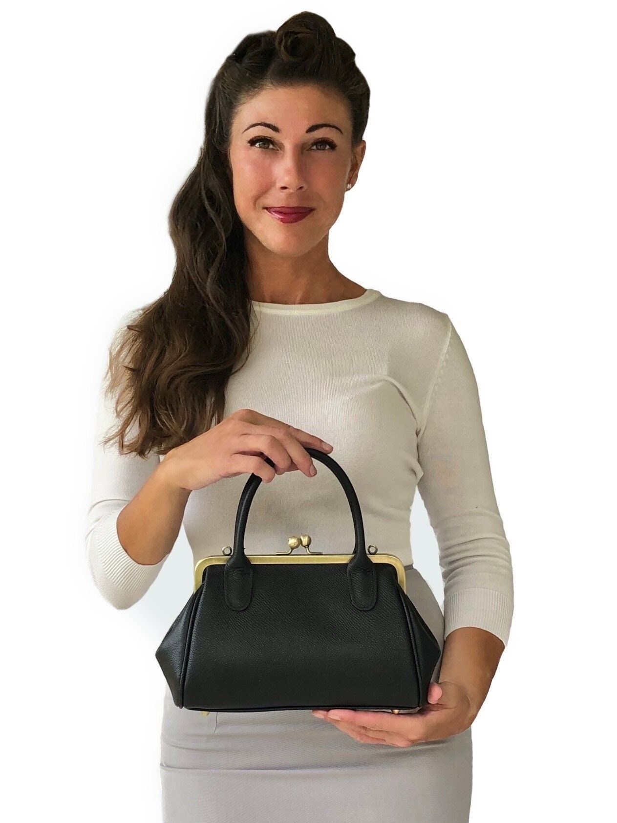 Buy ASHRY KINS White Twist Lock Top Handle Square Bag, Women Small Handbag  with Top Handle & Twist Lock, Bucket Cross Body Bag with PU Leather  Material