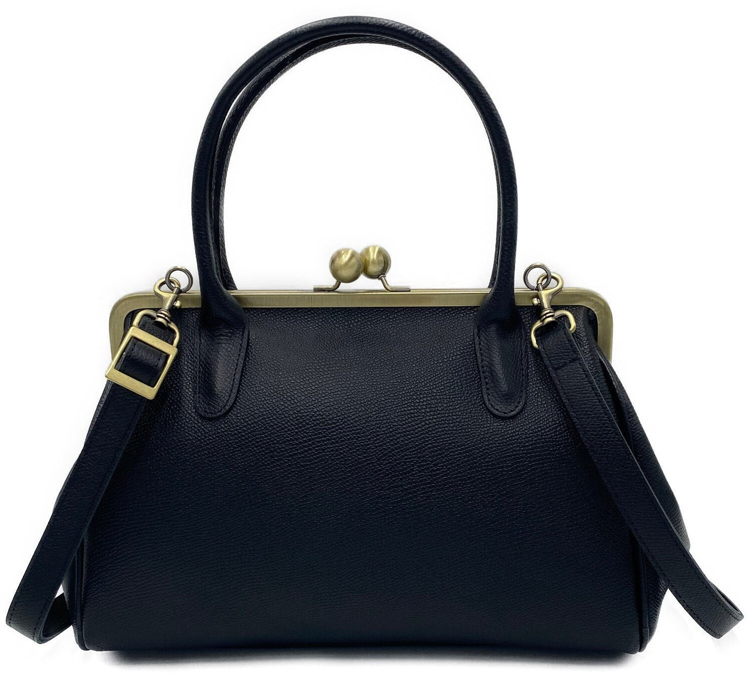 Louise et Cie Black Leather Purse with handles and removable strap