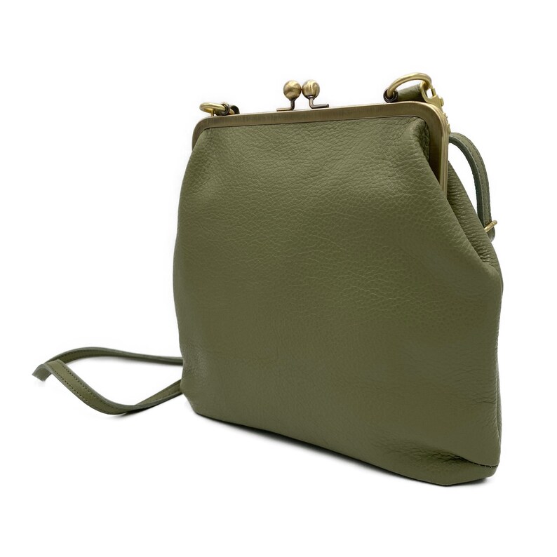 Women's Crossbody Bag Pastel Green 'Zoe' Vintage Leather Handbag image 8