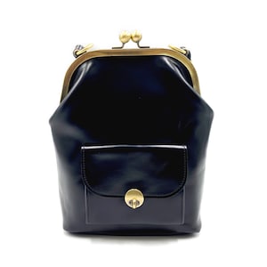 Leather Handbag, Leather Bag, Gwen in black, Kiss Lock Handbag, Leather Purse, Shoulder Bag, Top Handle Bag, Retro, Vintage image 4