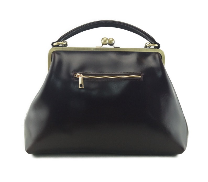 Leather handbag, Leather Purse Vintage Olive in black, shoulder bag, Kiss lock Bag, Kiss lock Purse, Frame Bag, Retro image 6