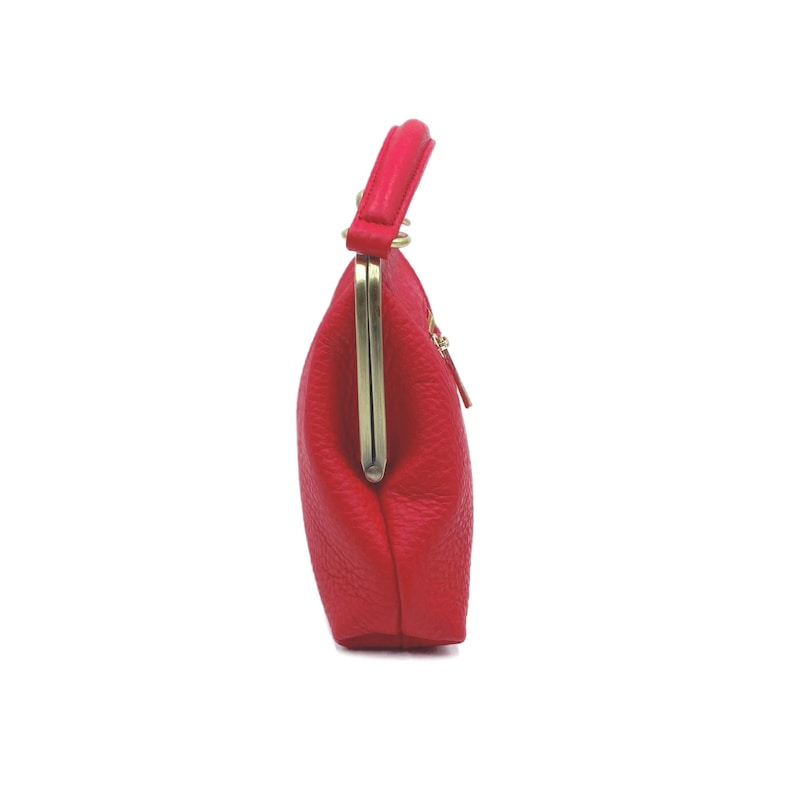 Vintage Red Leather Handbag Small Olive Handbag, Shoulder Bag, Leather Purse Retro Style image 5