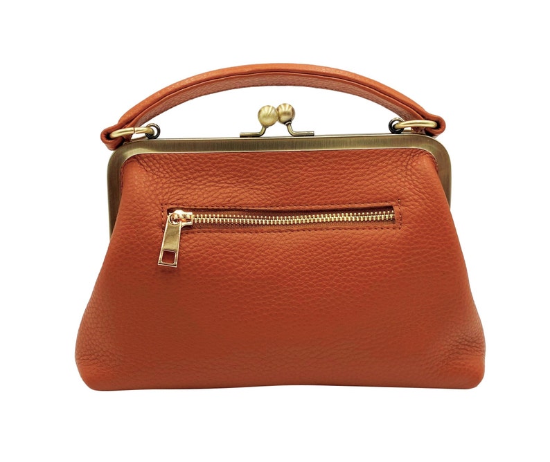 Leather Handbag Little Olive , Vintage bag, Shoulder bag, handmade, leather bag, kiss lock bag image 7