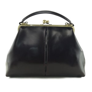 Leather handbag, Leather Purse Vintage Olive in black, shoulder bag, Kiss lock Bag, Kiss lock Purse, Frame Bag, Retro image 5