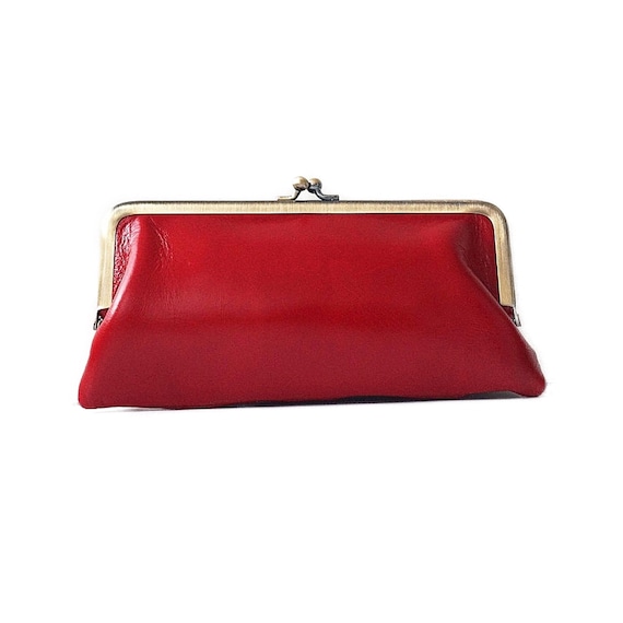 Clipbörse, Damen Geldbörse, Lea in rot, echt Leder, Damen Portemonnaie, Geldbeutel, Brieftasche. Handgemacht