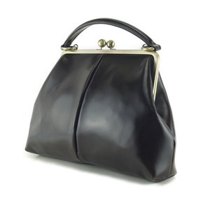 Leather handbag, Leather Purse Vintage Olive in black, shoulder bag, Kiss lock Bag, Kiss lock Purse, Frame Bag, Retro image 4