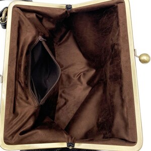 Leather handbag, Leather Purse Vintage Olive in black, shoulder bag, Kiss lock Bag, Kiss lock Purse, Frame Bag, Retro image 8