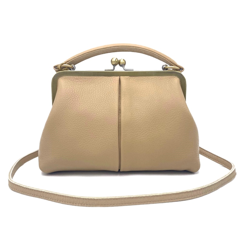 Small beige ladies bag - shoulder bag & top handle bag image 5