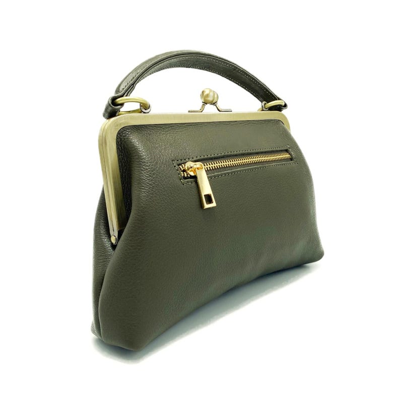 Vintage women's leather bag - Small Olive in dark green, handbag and shoulder bag, handmade image 4