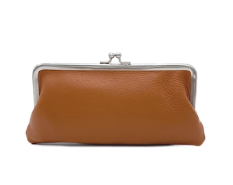 Leather wallet women, Kiss lock purse  "Lea" in darkbrown, leather purse, Womens wallet, kiss lock wallet, metal frame