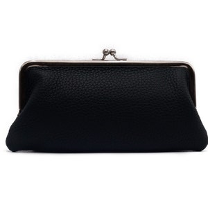 Cartera de piel para mujer, cartera con clip "Emma" en negro, cartera de piel para mujer, monedero de piel para mujer, funda para gafas.