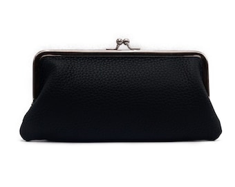 Wallet Leather Women, Coin Purse Leather "Emma" in black, Kiss Lock Purse,  Coin Pouches, cosmetic bag, handmade