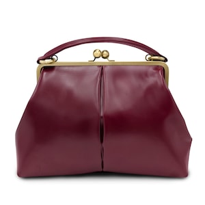 Sac à main pour femme, sac en cuir pour femme "Vintage Olive" rouge foncé, sac à bandoulière en cuir, sac à poignée, sac à bandoulière, style rétro et vintage