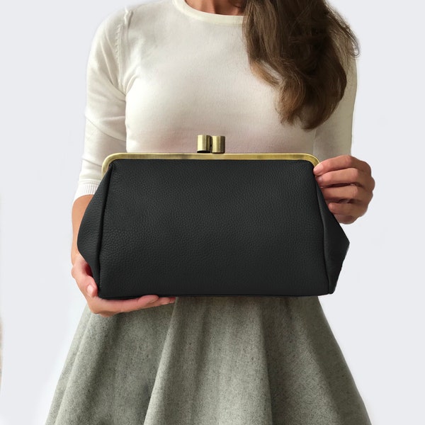 Grande pochette en cuir « Dakota » en noir, sac en cuir, sac à main en cuir, sac à bandoulière, sac crossbody, vintage, rétro