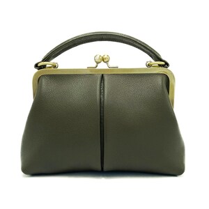 Vintage women's leather bag - Small Olive in dark green, handbag and shoulder bag, handmade image 2