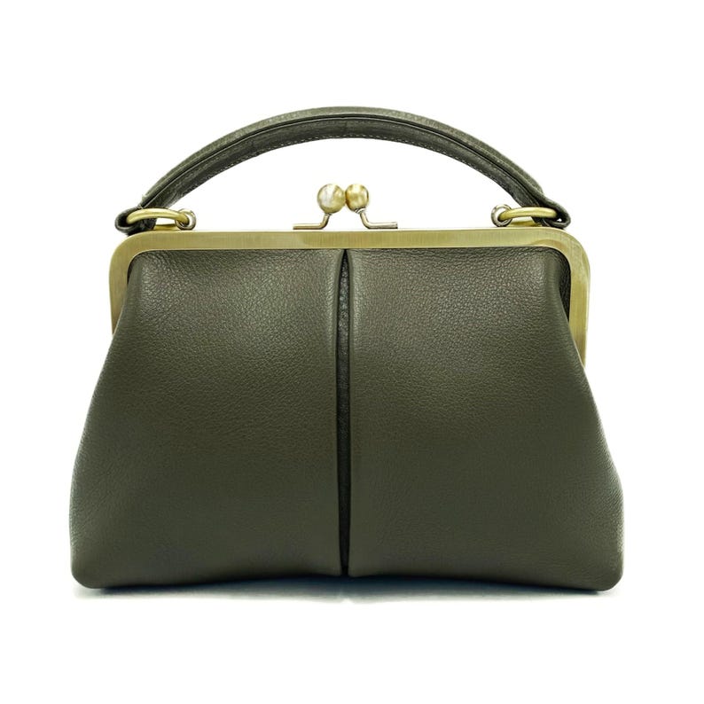 Vintage women's leather bag - Small Olive in dark green, handbag and shoulder bag, handmade image 2