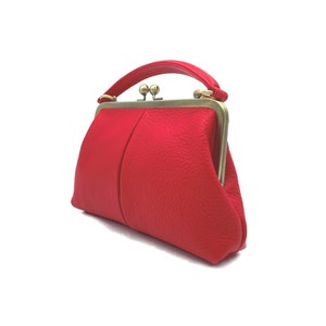 Vintage Red Leather Handbag Small Olive Handbag, Shoulder Bag, Leather Purse Retro Style image 4
