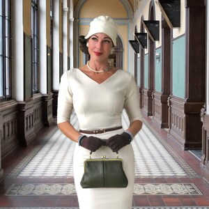 Vintage women's leather bag - Small Olive in dark green, handbag and shoulder bag, handmade image 12