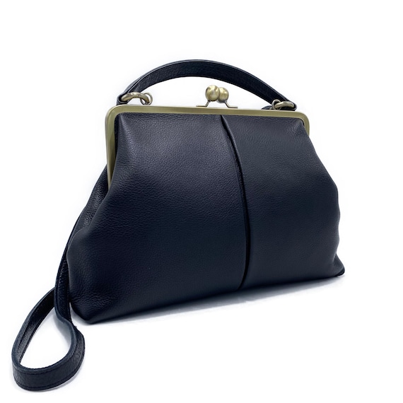 Schwarze Handtasche Leder - Henkeltasche & Schultertasche - "Große Olive"