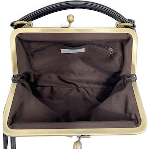 Leather Handbag, Leather Purse Small Olive in black, Handbags Womens, Top Handle Bag, Kiss Lock Purse, Shoulder Bag, Retro Bag image 9
