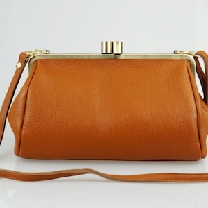 Clutch, Evening Bag "Dakota" in brown, Vintage Style, handmade, leather clutch, leather handbag, leather purse, kiss lock, satchel