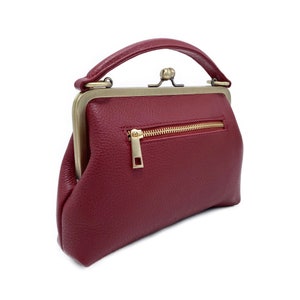 Handbags Leather, Small Leather Purse Small Olive in dark red, Leather Bag, Shoulder Bag, Top Handle Bag, Kiss Lock image 6