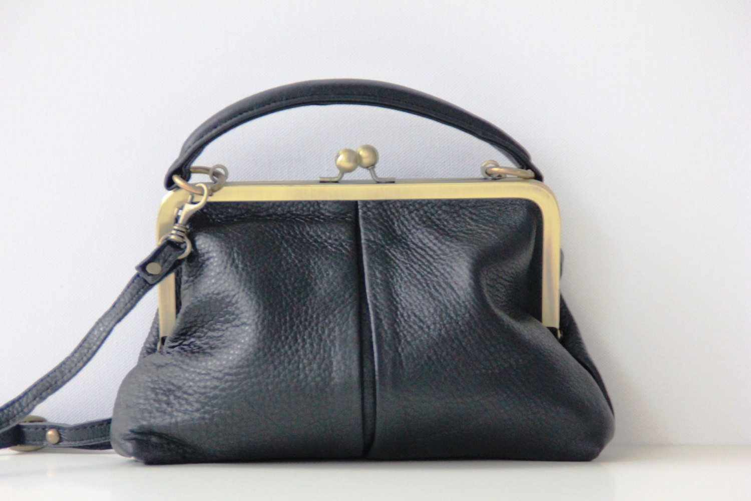 Leather handbag Small Olive in black vintage | Etsy