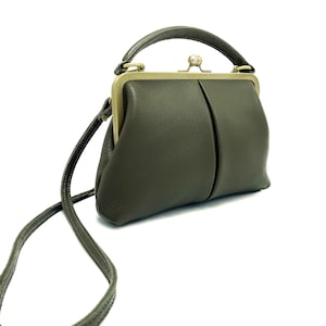 Vintage women's leather bag - Small Olive in dark green, handbag and shoulder bag, handmade image 9