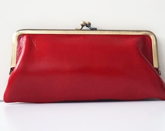 Clipbörse, Damen Geldbörse, Lea in rot, echt Leder, Damen Portemonnaie, Geldbeutel, Brieftasche. Handgemacht
