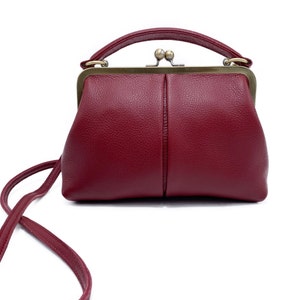 Handbags Leather, Small Leather Purse Small Olive in dark red, Leather Bag, Shoulder Bag, Top Handle Bag, Kiss Lock image 5