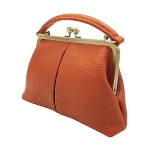 Leather Handbag Little Olive , Vintage bag, Shoulder bag, handmade, leather bag, kiss lock bag image 5