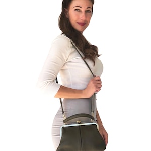 Vintage women's leather bag - Small Olive in dark green, handbag and shoulder bag, handmade image 6