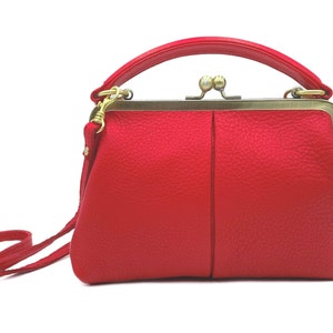 Vintage Red Leather Handbag Small Olive Handbag, Shoulder Bag, Leather Purse Retro Style Ohne Gravur