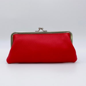 Leder Geldbörse Damen "Emma" in rot, Damen Portemonnaie, Leder Geldbörse, Clipbörse, Brillenetui, Kosmetiktasche, Schminktäschchen, Leder