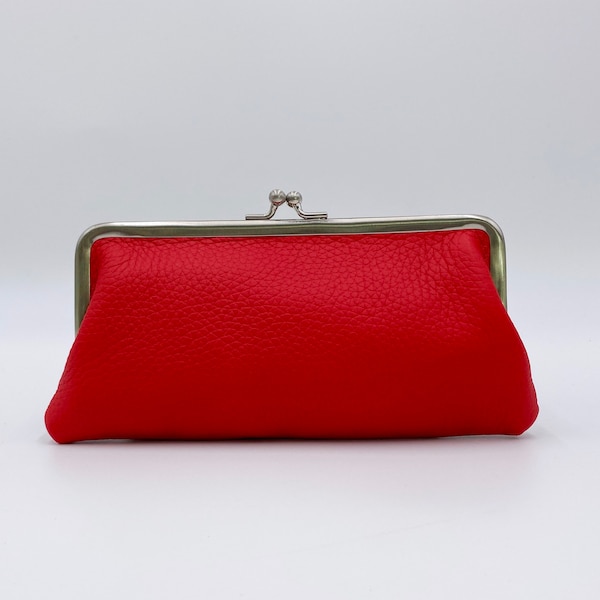 Womens Purse, Wallet Women "Emma" in red, leather wallet, leather pouches, poke, Kiss lock purses, spectacle case, cosmetic bag