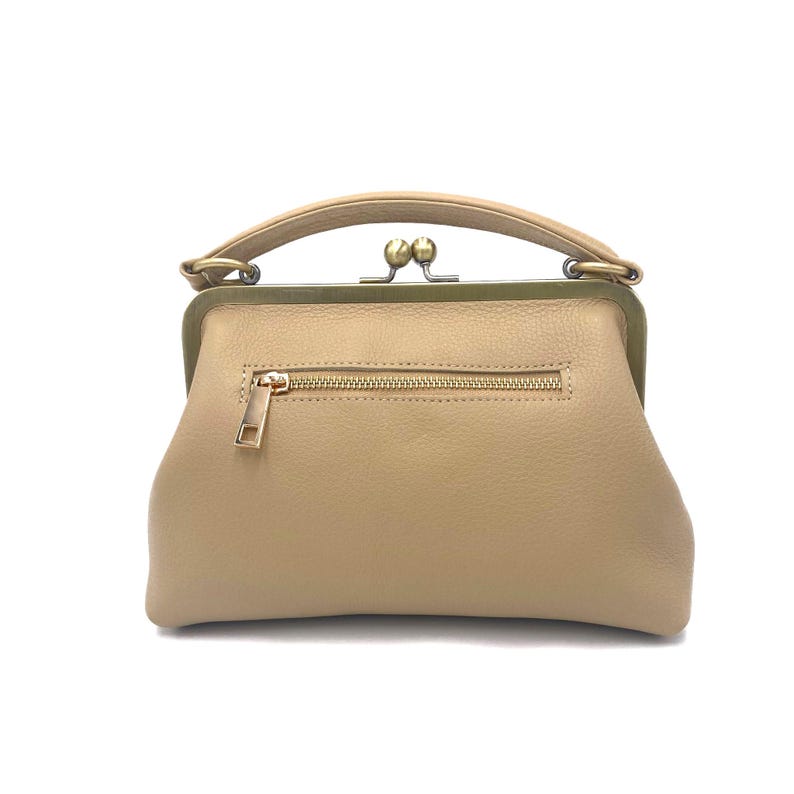 Small beige ladies bag - shoulder bag & top handle bag image 4