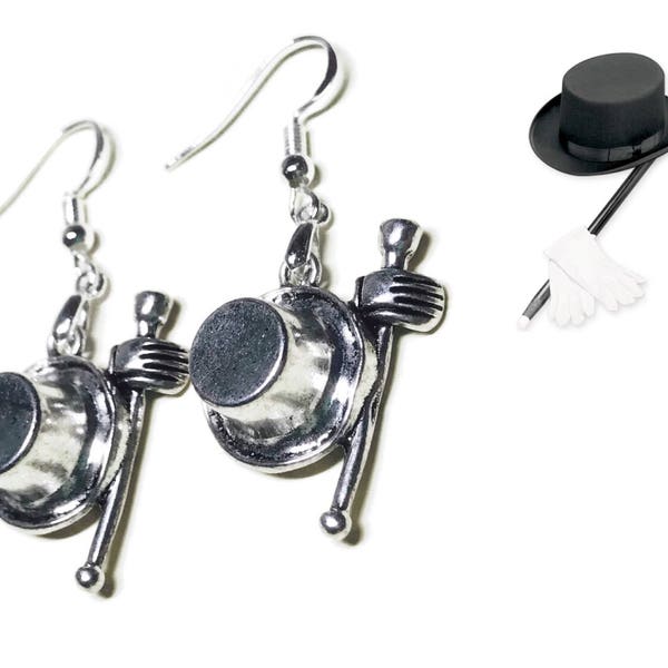 Top Hat, Gloves and Cane Earrings