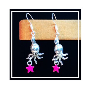 Octopus Earrings, Pink Star Earrings