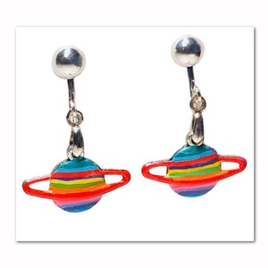 SATURN Earrings, Planet Splash Ringed Planet