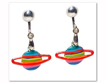 SATURN Earrings, Planet Splash Ringed Planet