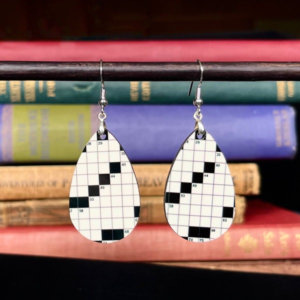 Crossword Earrings, Black and White Pattern Jewelry