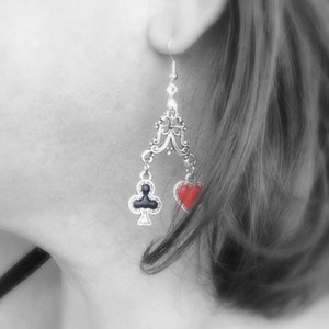 Card Suit Earrings: Sterling Silver French Hooks or Clip-ons