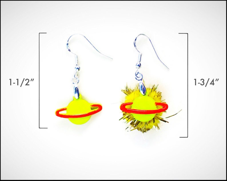 925 Silver Wires Yellow Orange Rings Planet Jewelry Saturn Earrings
