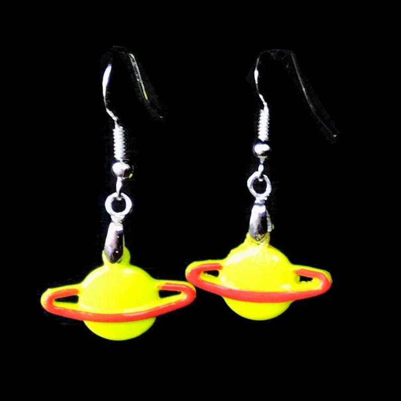 925 Silver Wires Yellow Orange Rings Planet Jewelry Saturn Earrings