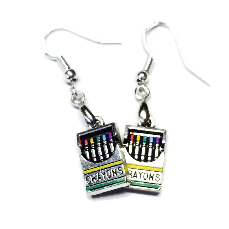 Crayon Box Earrings Handpainted Jewelry Etsy